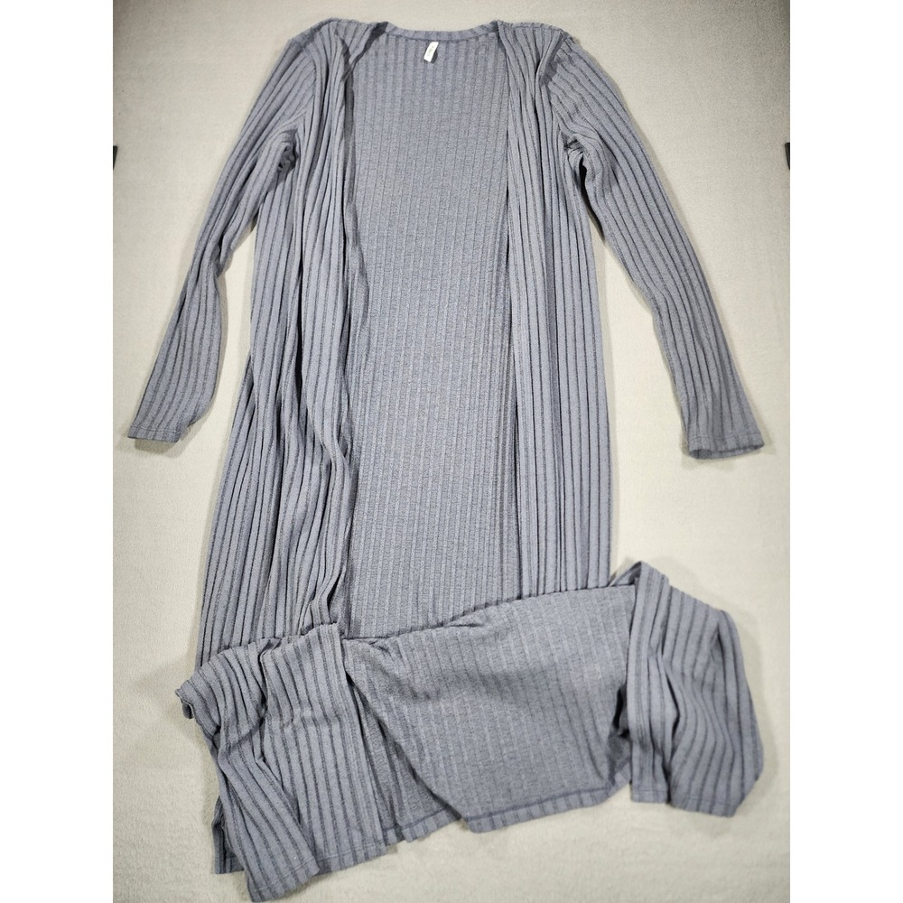 Halara Ribbed Knit Long Line Duster Cardigan Sweater Gray Size Large Lagenlook
